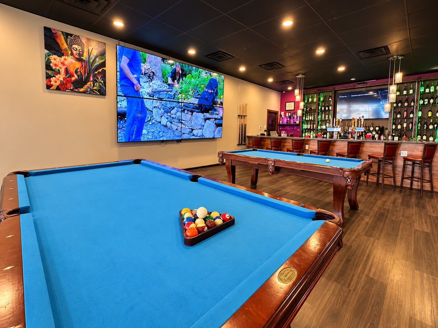 A racked pool table